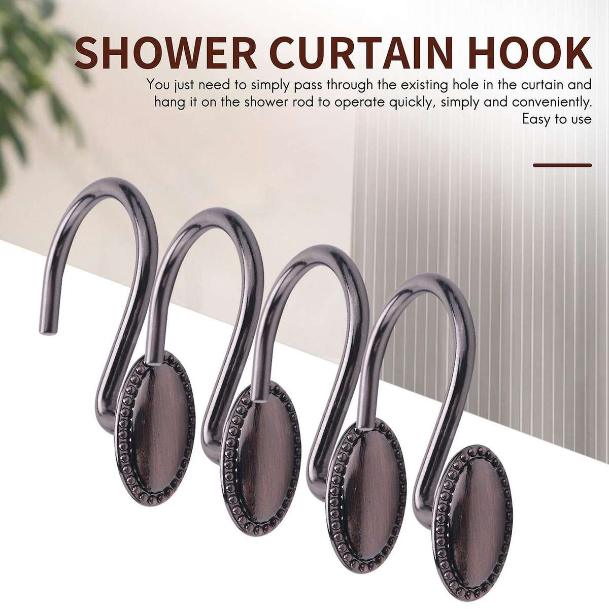 12pcs Metal Shower Curtain Hooks, Oil-rubbed Rustproof for Bathroom