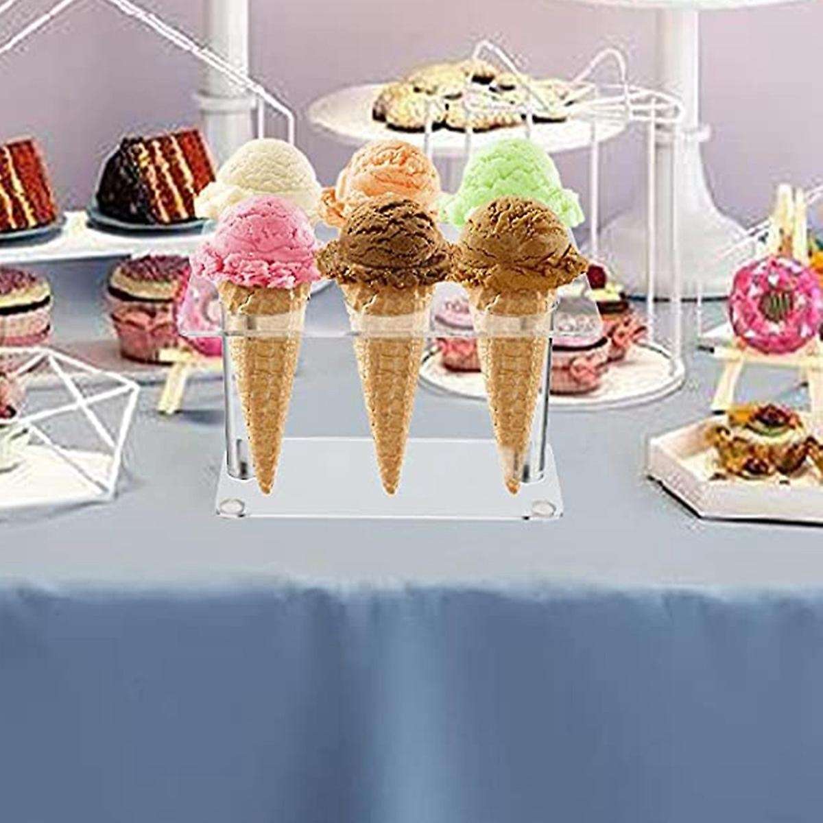 2pcs Cone Holder, Clear Acrylic Ice Cream Cone Holder, (6 Holes)