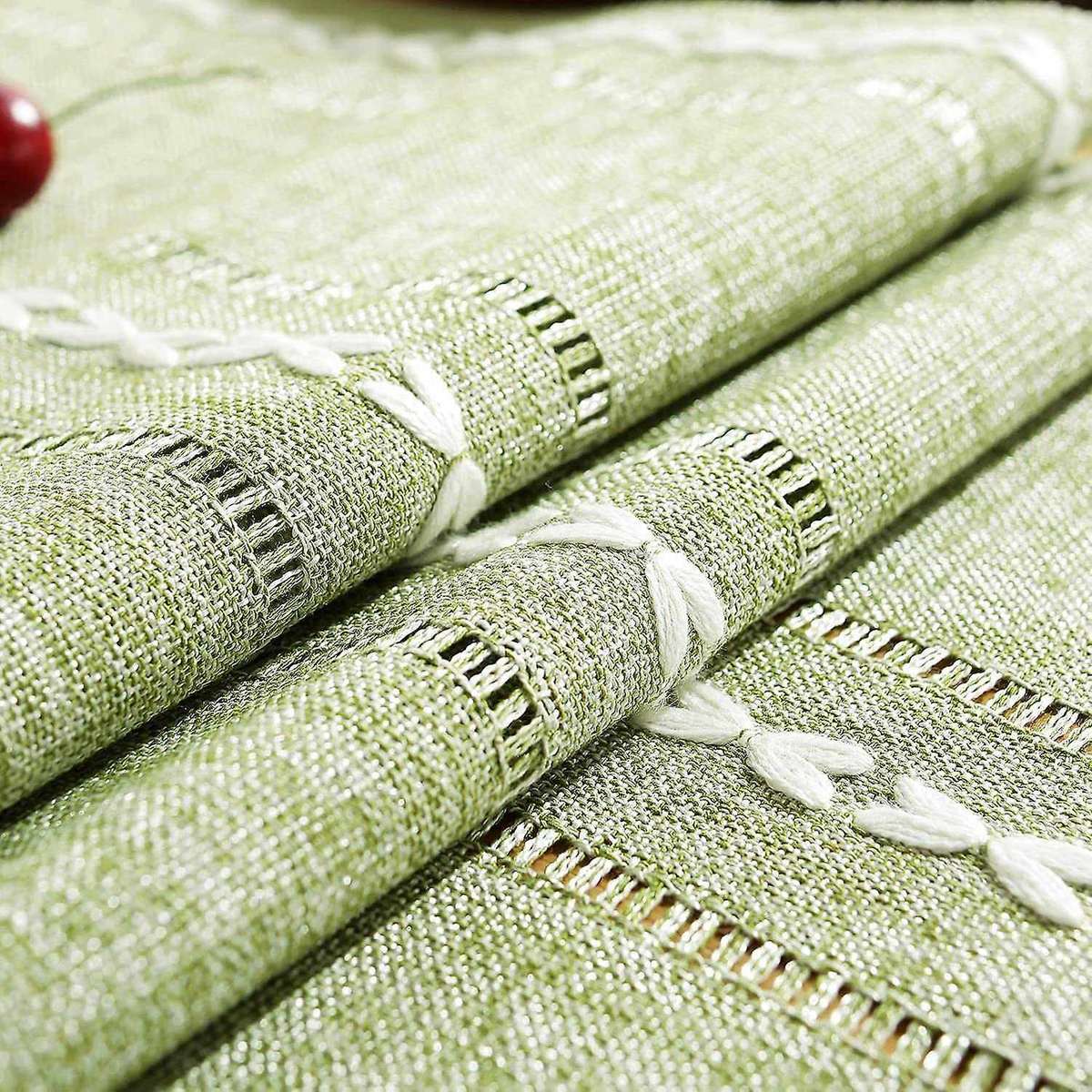 Rustic Linen Table Runner with Handmade Tassel,hemstitched Embroidery