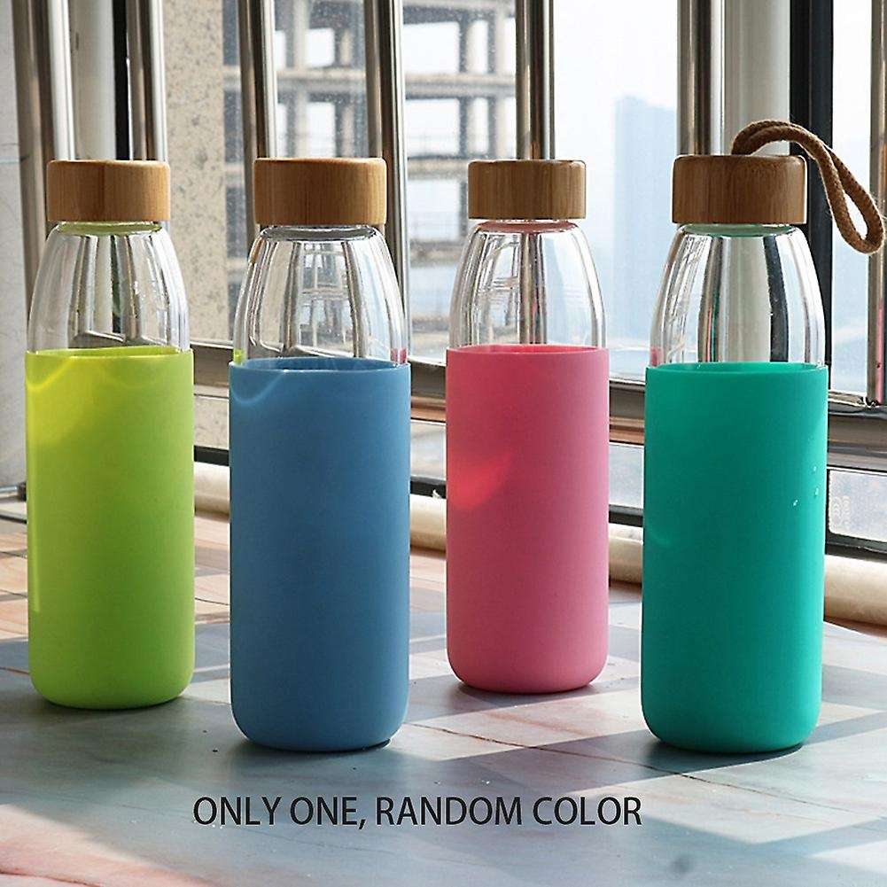 500 Ml Bamboo Cover Glass Water Bottle with Bamboo Lid and Sleeve