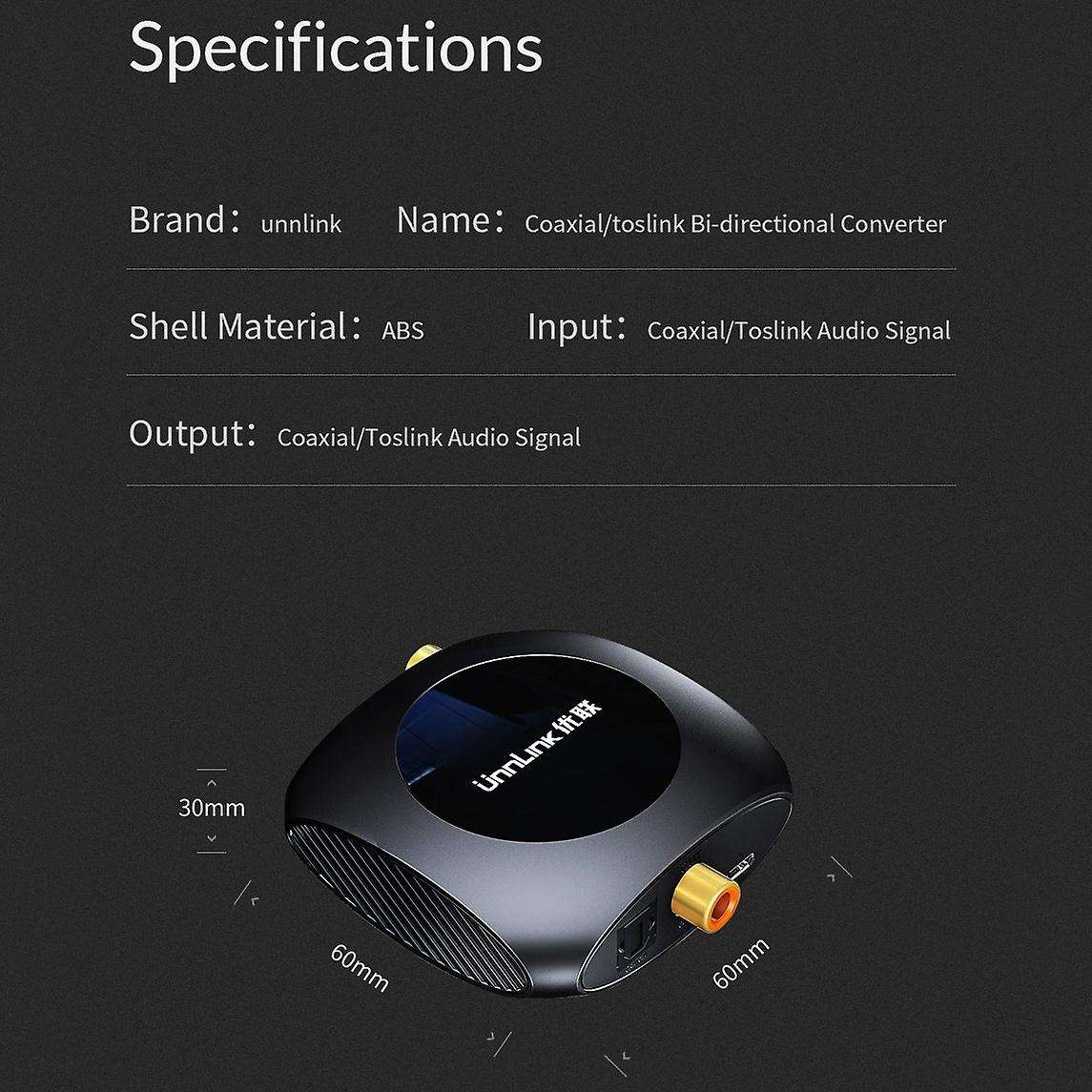 Unnlink Optical Toslink to Coaxial Bidirectional Audio Converter Hifi