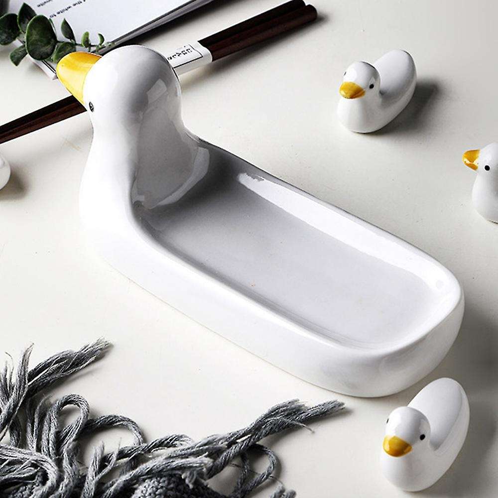 6pcs Lovely Duckling Chopstick Holder Set Fork Dish and Duck Stand