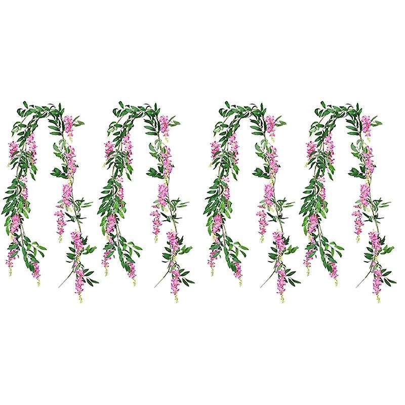 4 Pcs Flower Garland Wisteria Artificial Flowers Plants (rose Red)
