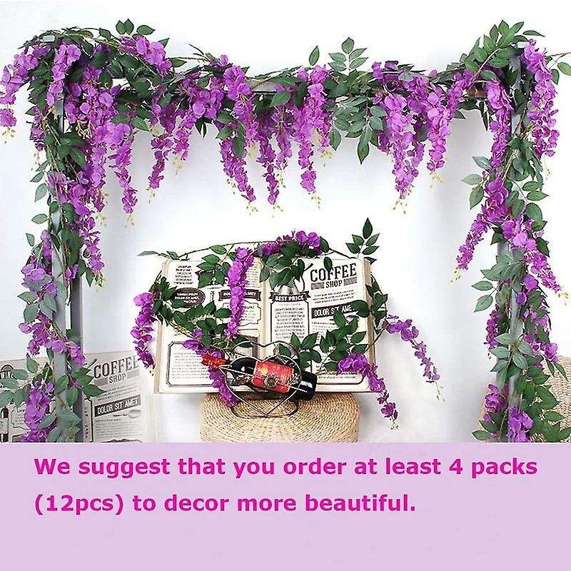 4 Pcs Flower Garland Wisteria Artificial Flowers Plants (rose Red)
