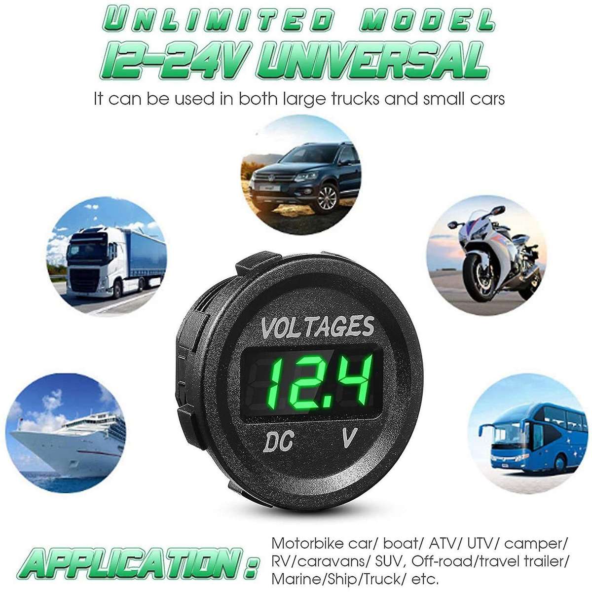 4xdc 12v Car Voltage Display Led Display Voltmeter Monitor -green