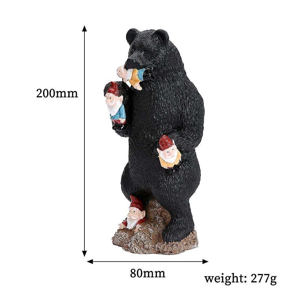8 Inch Bear Eating Gnomes Outdoor Statues, Garden Decor Sculpture