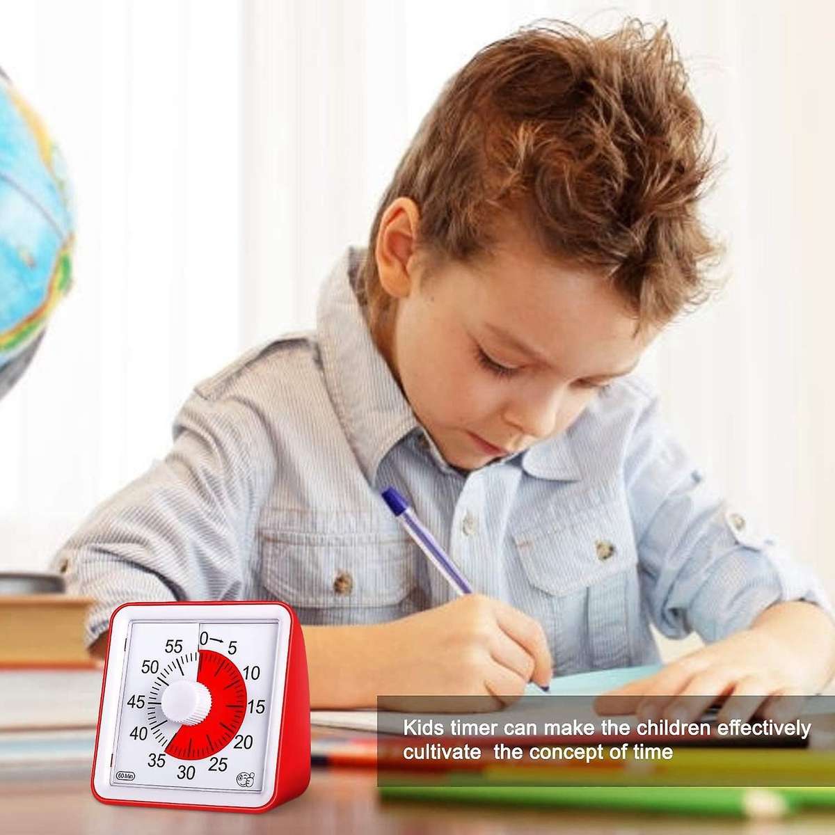 60 Minute Kids Timer,3 Inch Silent Visual Analog Timer for Kids,red