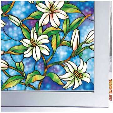 45*100cm 3D Window Decoration Orchid Flower Stained Glass Window Film Sticker DIY UV Blocking Film