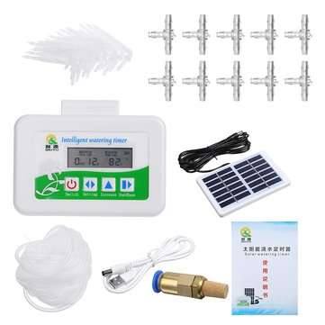 45Pcs Solar Intelligent Watering Timer Automatic Drip Irrigation + 10M Hose + Solar Panel + Copper F
