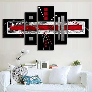 5 PCS Abstract Wall Art Red Black Grey Modern Canvas Print Paintings Home Decorations