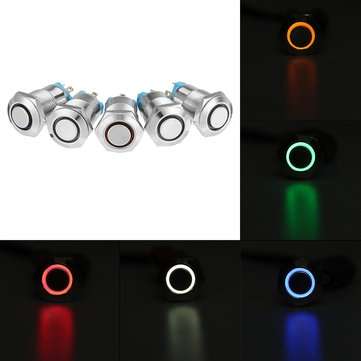 5pcs 12mm LED Metal Push Button Latching Switch Silver 4 Pin Waterproof Push Button Switch