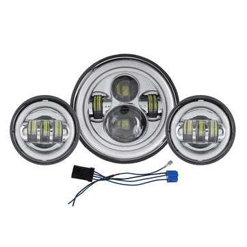 Motorcycle 7" LED Projector Headlight + 4.5" Passing Auxiliary Light With Aperture White And Yellow