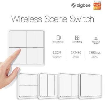 MoesHouse 4 Gang Tuya ZB Wireless 12 Scene Switch Push Button Controller Battery Powered Automation