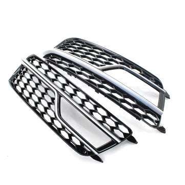 Pair Front Bumper Fog Light Grill Grille Silver Trim For Adufi S-Line A5 S5 2013-2016