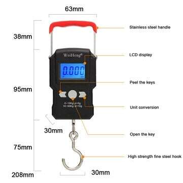 WH-A23 Portable 50Kg/10g LCD Digital Display Backlight Hanging Hook Scale Double Accuracy Fishing Tr