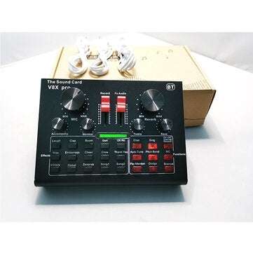V8X PRO External Audio Mixer USB Interface Sound Card with 15 Sound Modes Multiple Sound Effects