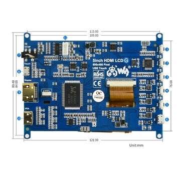 Waveshare 5 inch HDMI LCD (G) 800x480 Supports Various Systems Resistive Touch HD Display Screen B