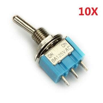 Wendao MTS-102 ON/ON SPDT AC 125V 6A 3 Pins Toggle Rocker Switch 10pcs (COLOR.: LIGHTBLUE)