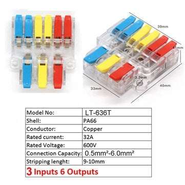 5/10Pcs LT-636 Wire connector In 0.5-6mm Fast Electrical... (QUANTITY: 10PCS | COLOR: TRANSPARENT)