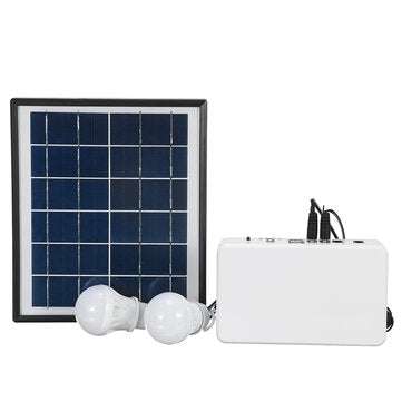 USB 5W Solar Panel Portable Solar System with 2 Bulbs 4400MAH Solar Light System Positive White Ligh