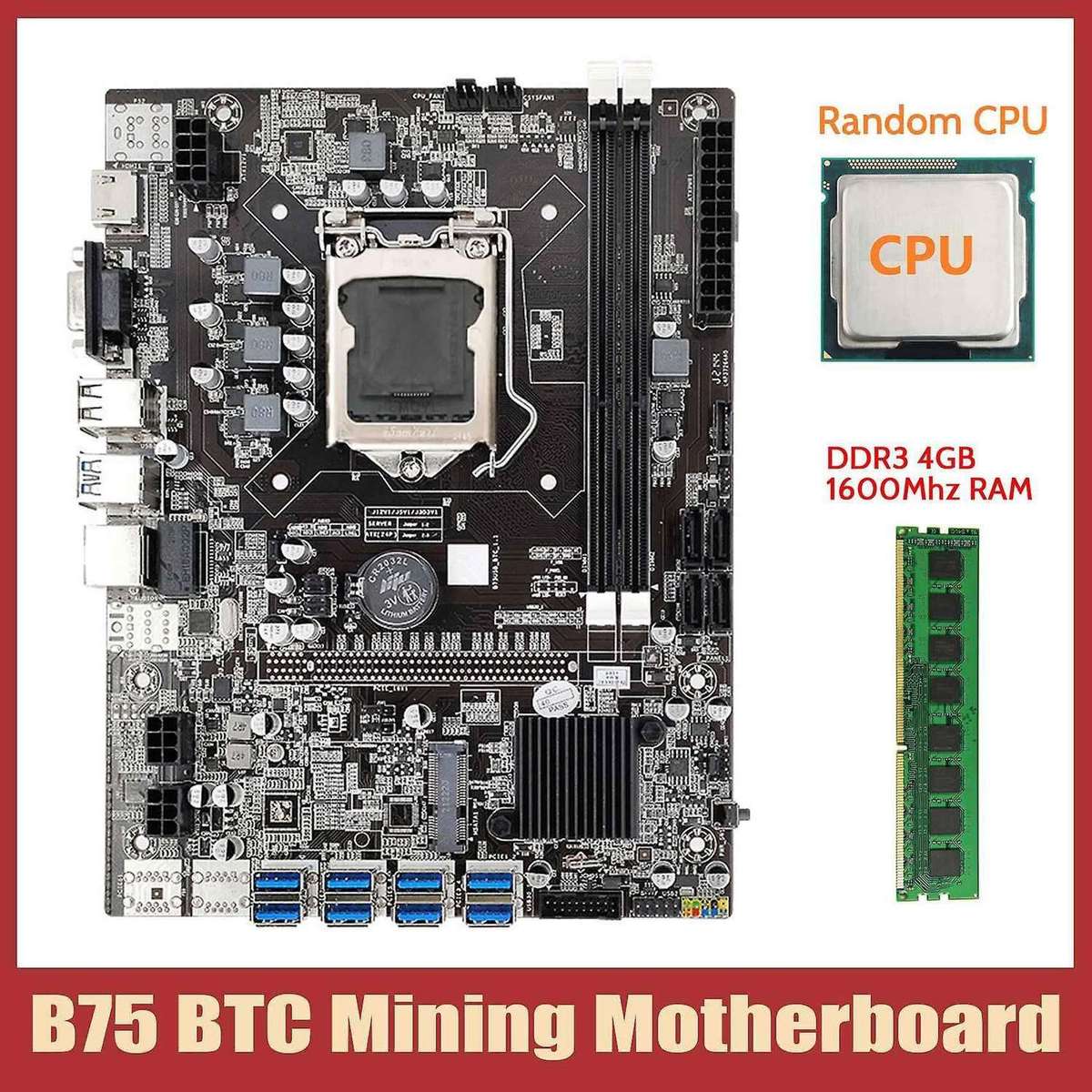 B75 Eth Mining Motherboard+cpu+ddr3 4gb Ram Lga1155 8xpcie to Usb