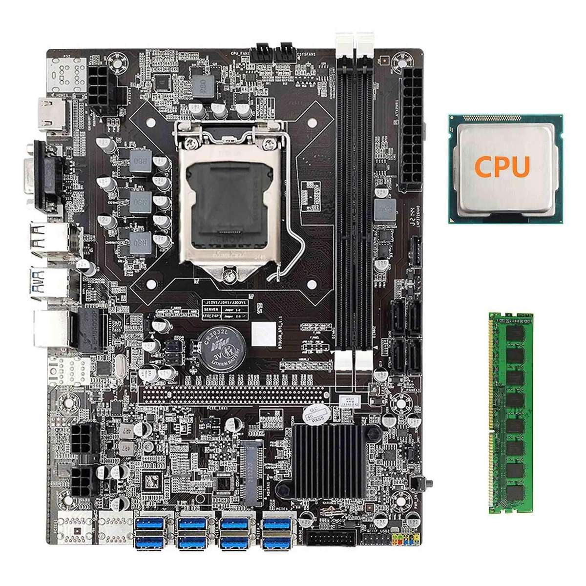 B75 Eth Mining Motherboard+cpu+ddr3 4gb Ram Lga1155 8xpcie to Usb