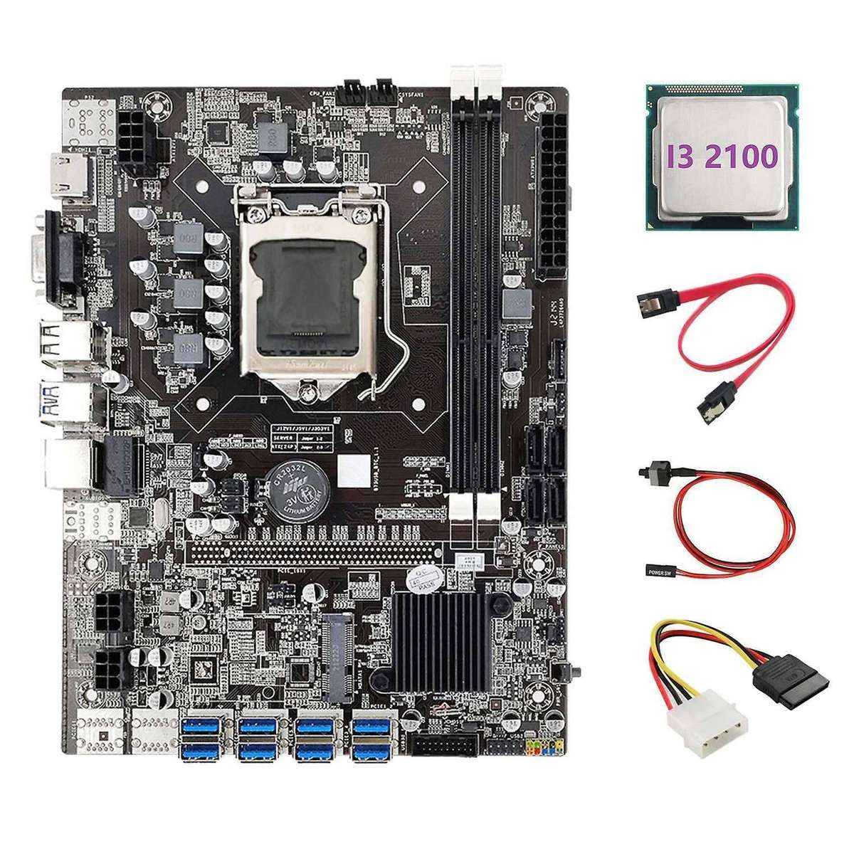 B75 Eth Miner Motherboard 8xpcie to Usb+i3 2100 Cpu Motherboard