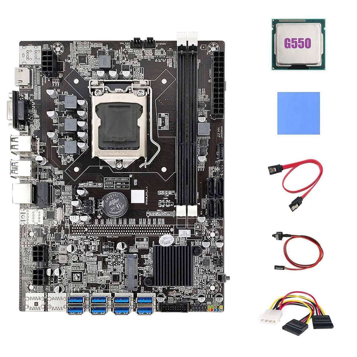 B75 Btc Miner Motherboard 8xpcie to Usb+g550 Cpu+4pin to Sata