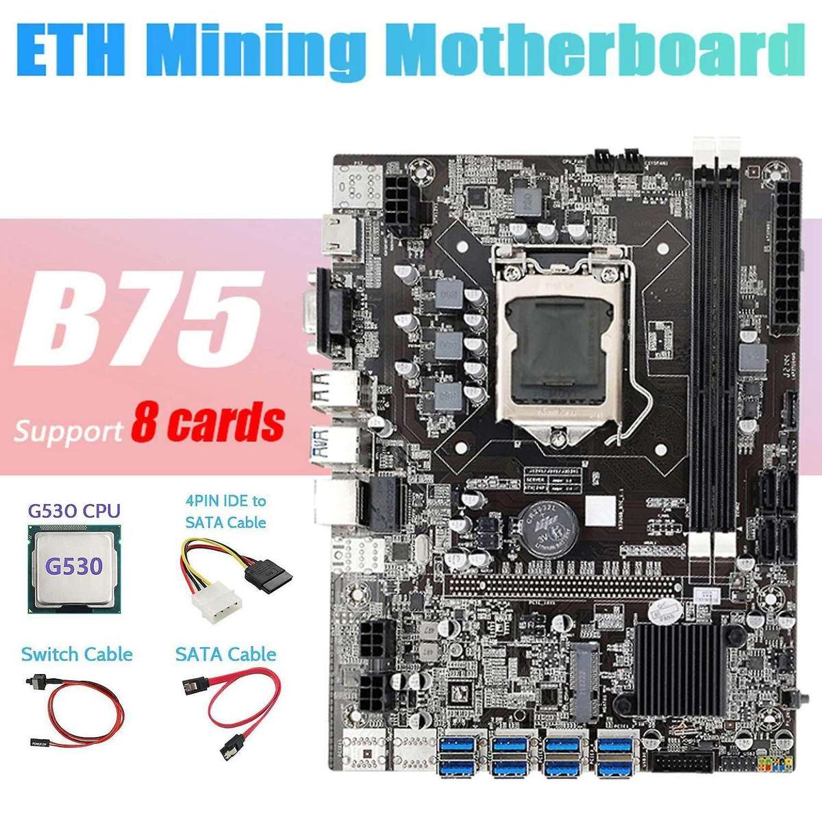 B75 Eth Mining Motherboard 8xpcie to Usb+g530 Cpu Lga1155 Motherboard
