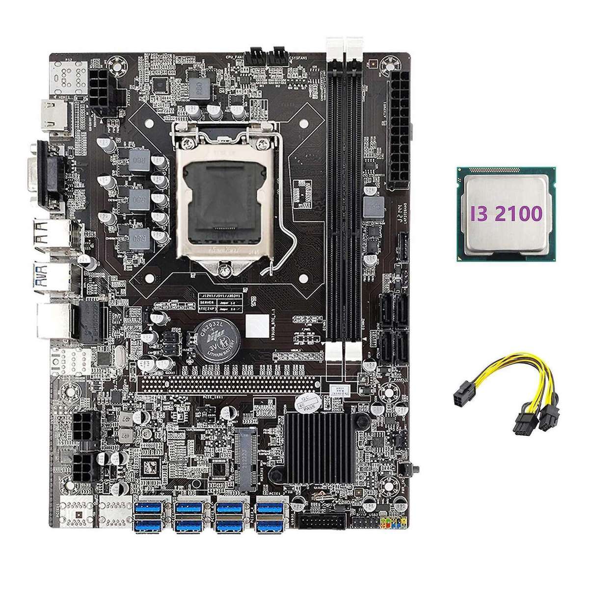 Eth Mining Motherboard+i3 2100 Cpu+6pin to Dual 8pin Cable Lga1155