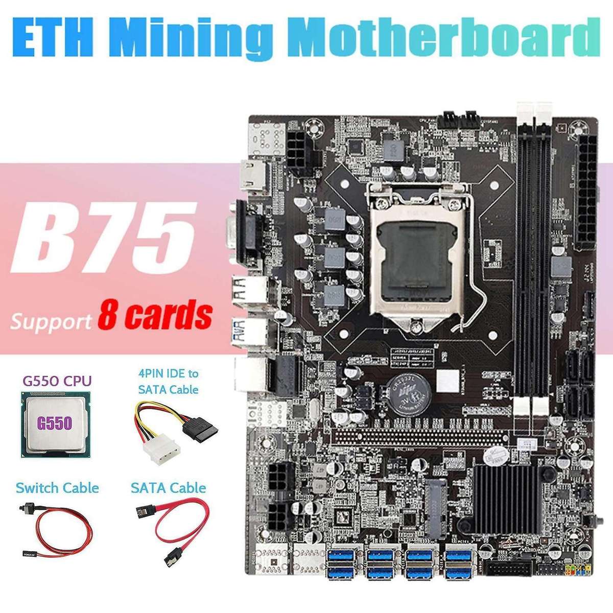 B75 Eth Mining Motherboard 8xpcie to Usb+g550 Cpu Lga1155 Motherboard