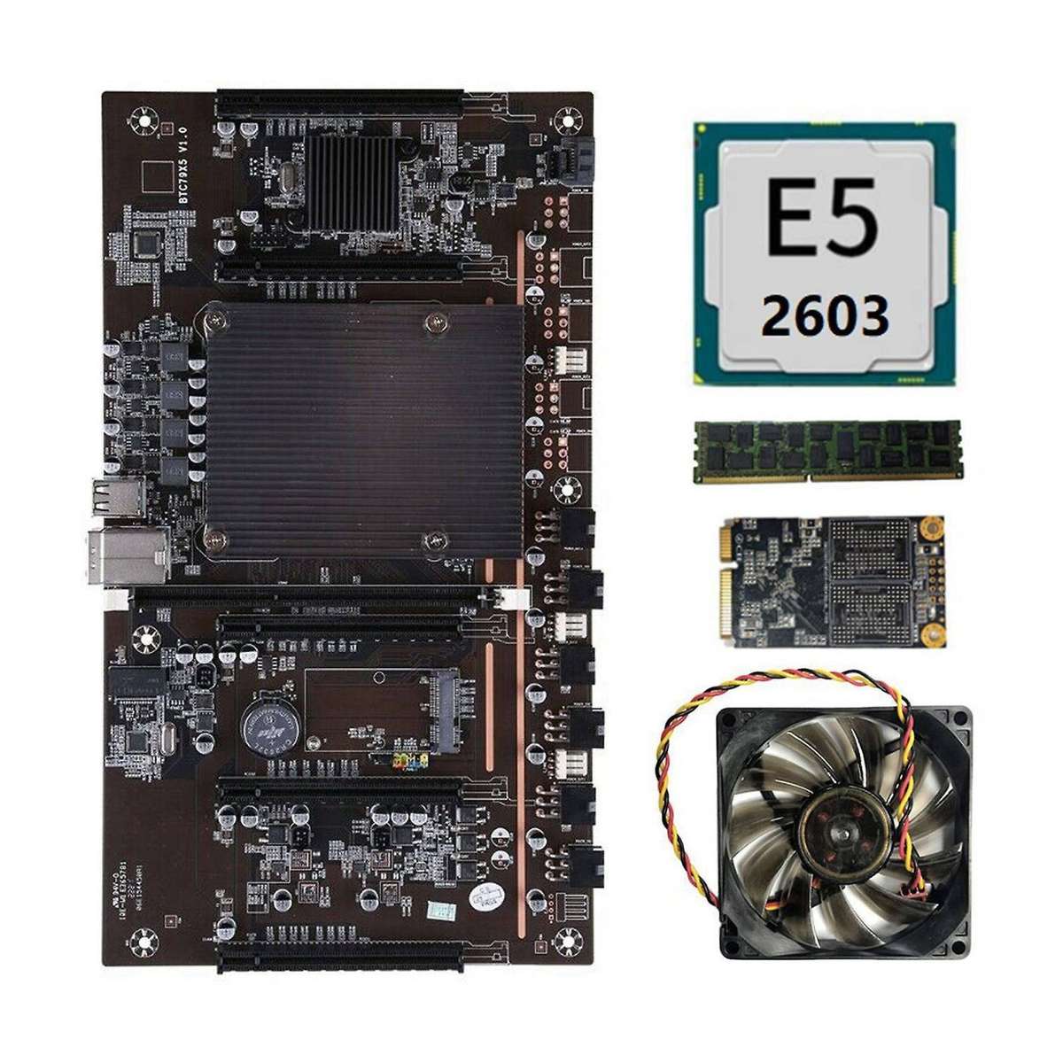 X79 H61 Btc Mining Motherboard with E5 2603 Cpu 4gb Memory 120g +fan