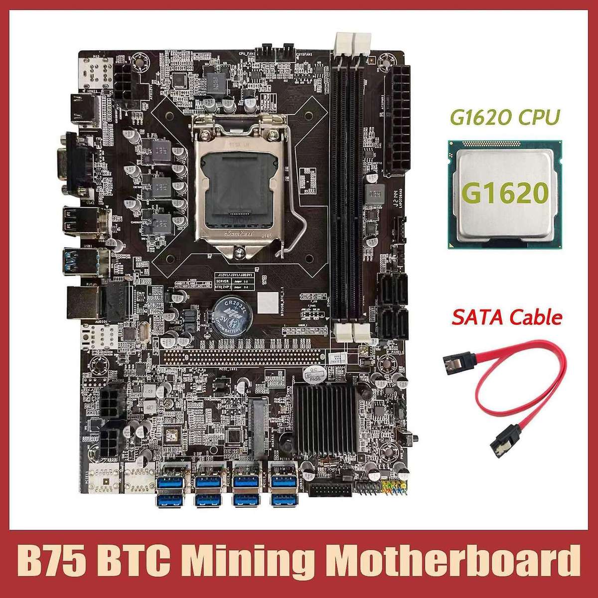 B75 Btc Mining Motherboard+g1620 Cpu+sata Cable Lga1155 8xpcie