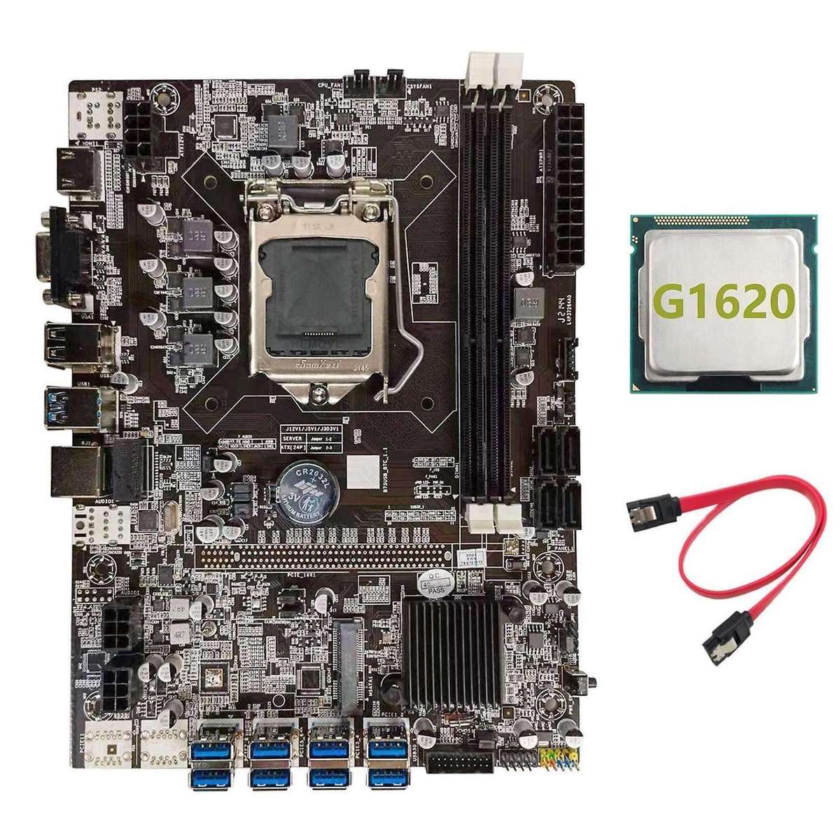 B75 Btc Mining Motherboard+g1620 Cpu+sata Cable Lga1155 8xpcie