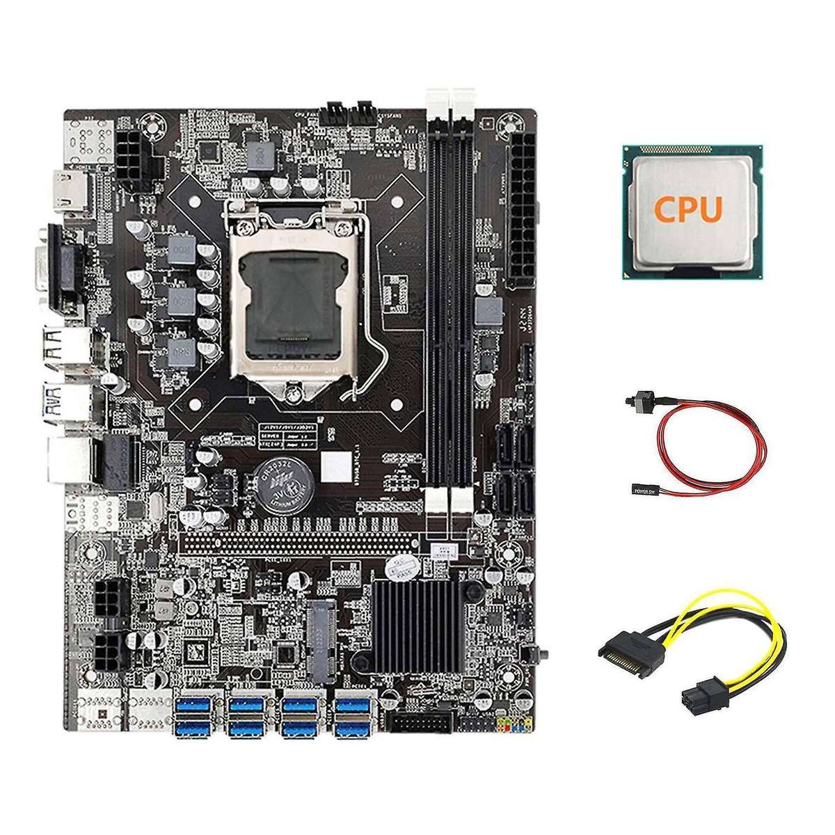 B75 Eth Mining Motherboard 8xpcie Usb Adapter+cpu+sata 15pin to 6pin