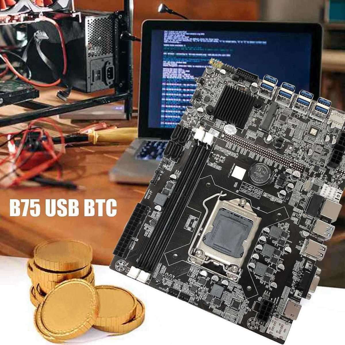 Motherboard 8xpcie to Usb+g1610 Cpu+6pin to Dual Cable+switch Cable