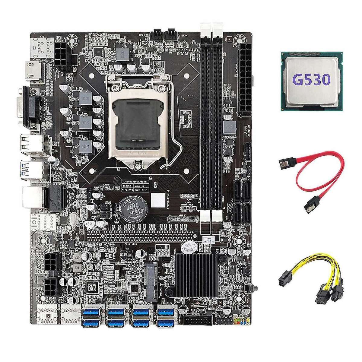 B75 Eth Mining Motherboard 8xpcie Usb Adapter+g530 Cpu+6pin to Dual