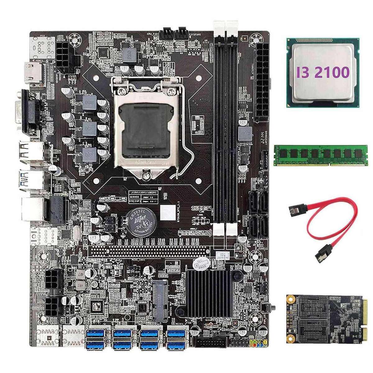 Motherboard+i3 2100 Cpu+ddr3 4gb Ram+128g Msata Ssd+sata Cable