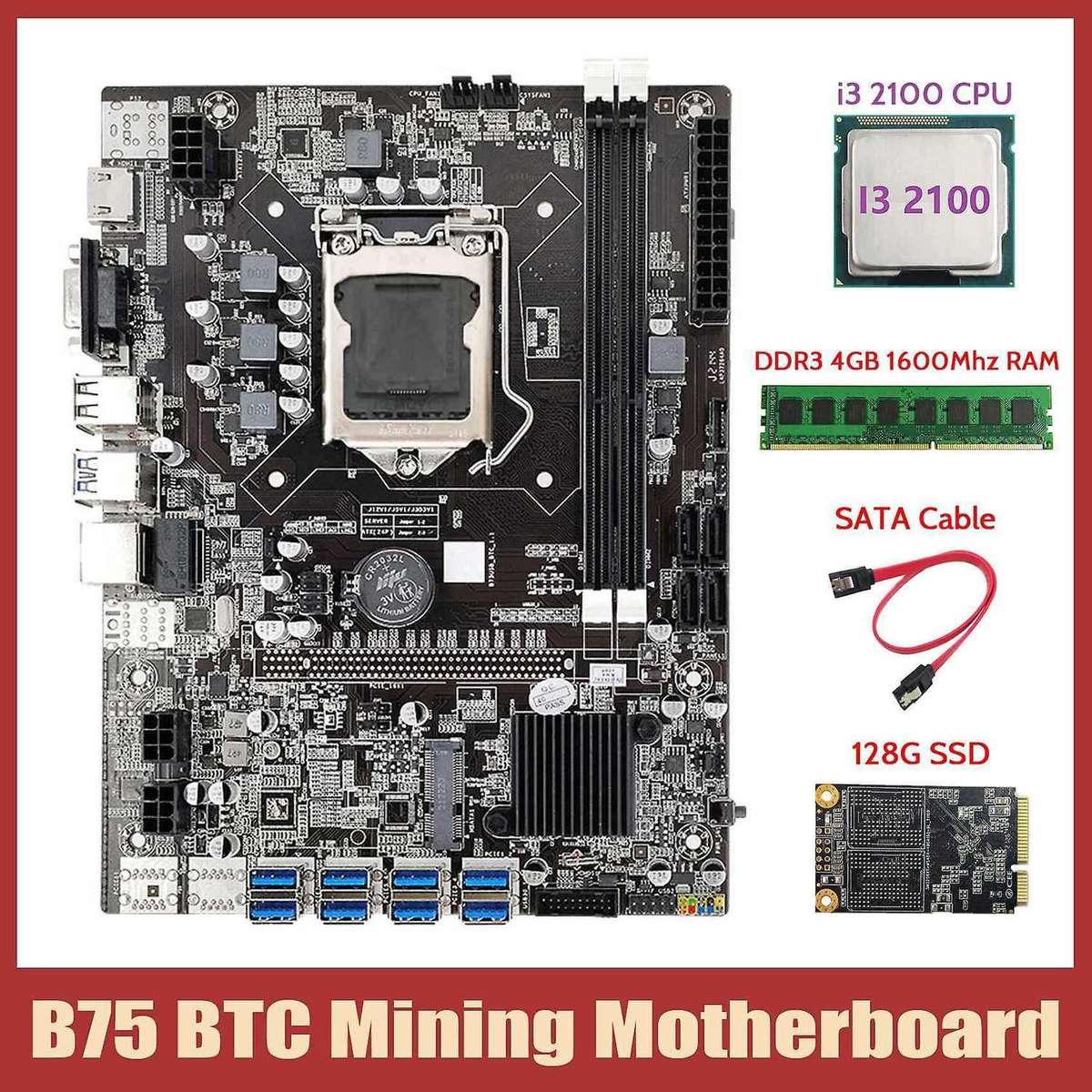Motherboard+i3 2100 Cpu+ddr3 4gb Ram+128g Msata Ssd+sata Cable