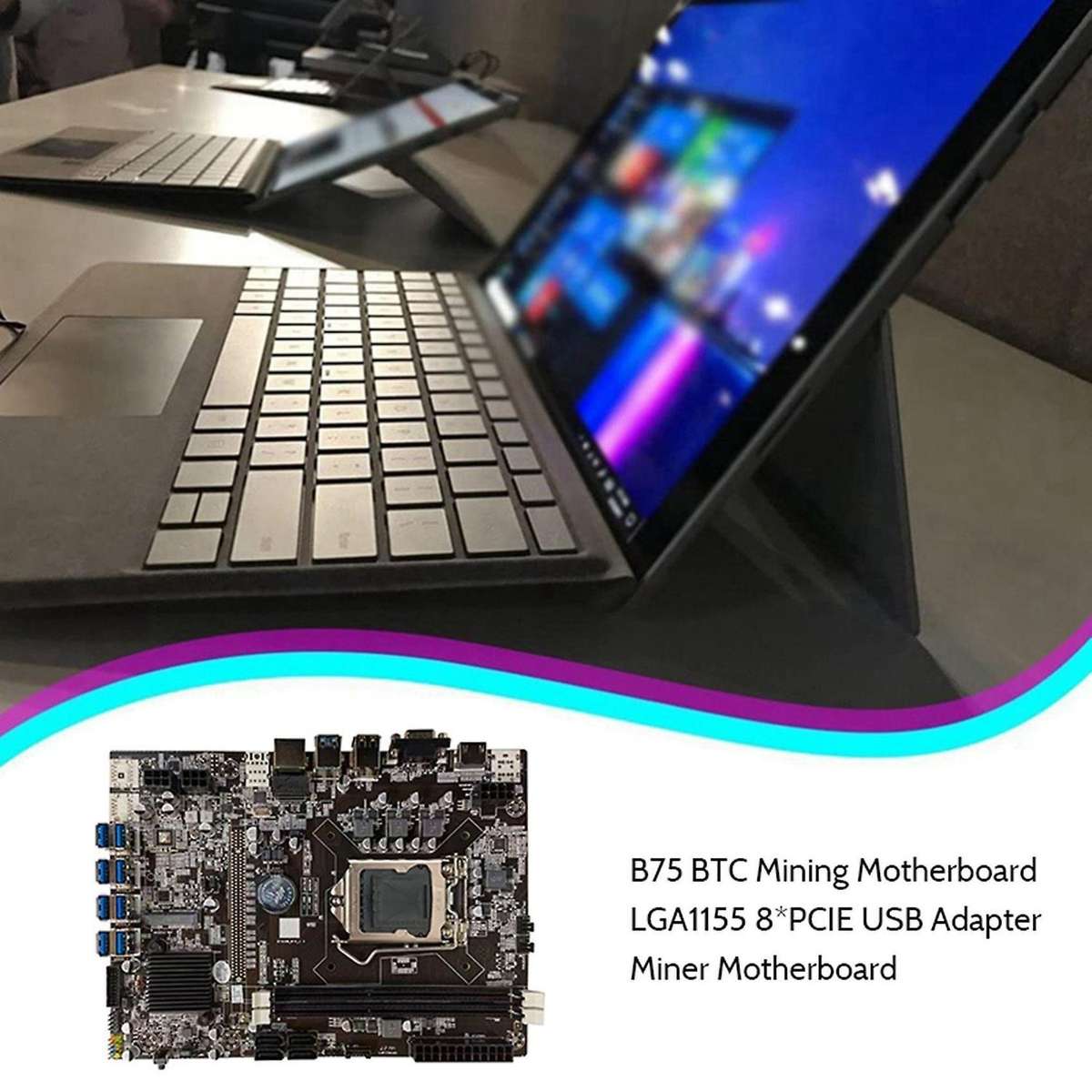 B75 Mining Motherboard+g530 Cpu+2xsata Cable Lga1155 8xpcie Adapter