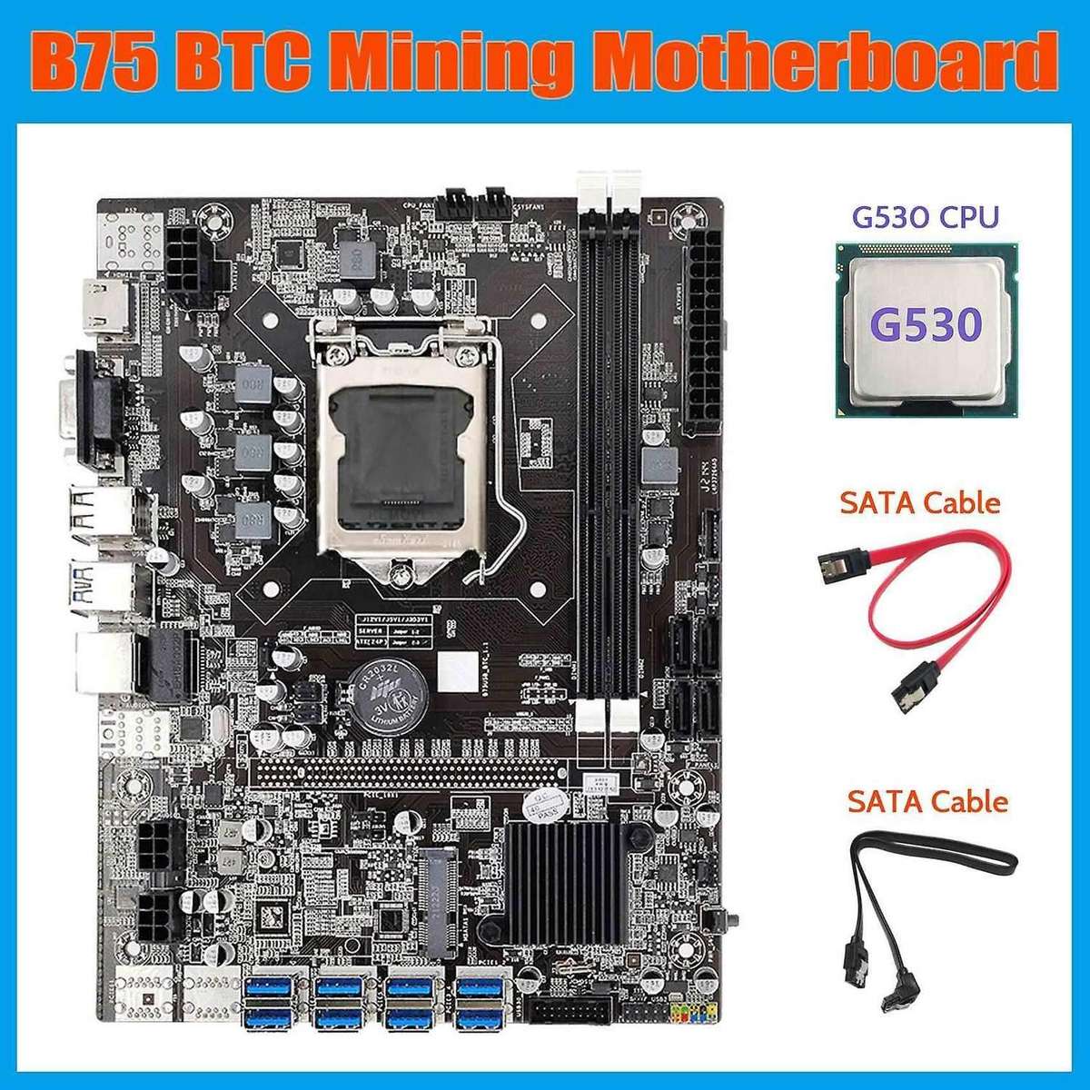 B75 Mining Motherboard+g530 Cpu+2xsata Cable Lga1155 8xpcie Adapter