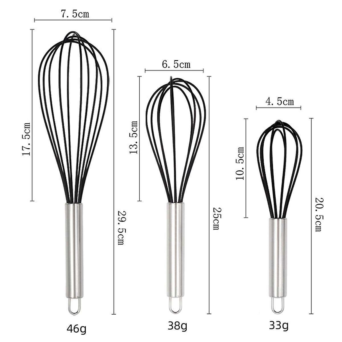 3 Pieces Of Silicone Egg Beater Stainless Steel Hand Mixer Black