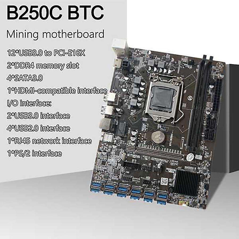 B250c Btc Mining Motherboard with G3900 Cpu+cooling Fan Ram Sata3.0