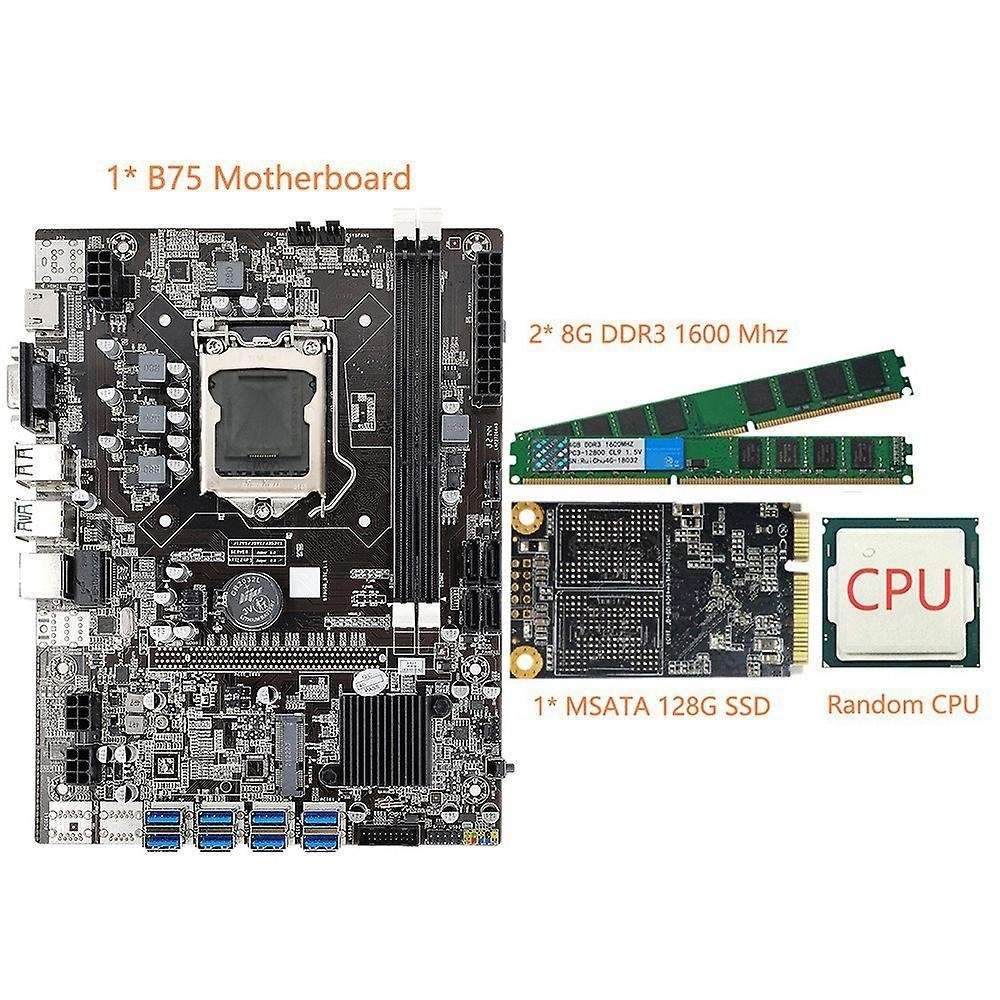 B75 Eth Mining Motherboard+cpu+128g Msata Ssd+2 X 8g Ddr3 1600mhz