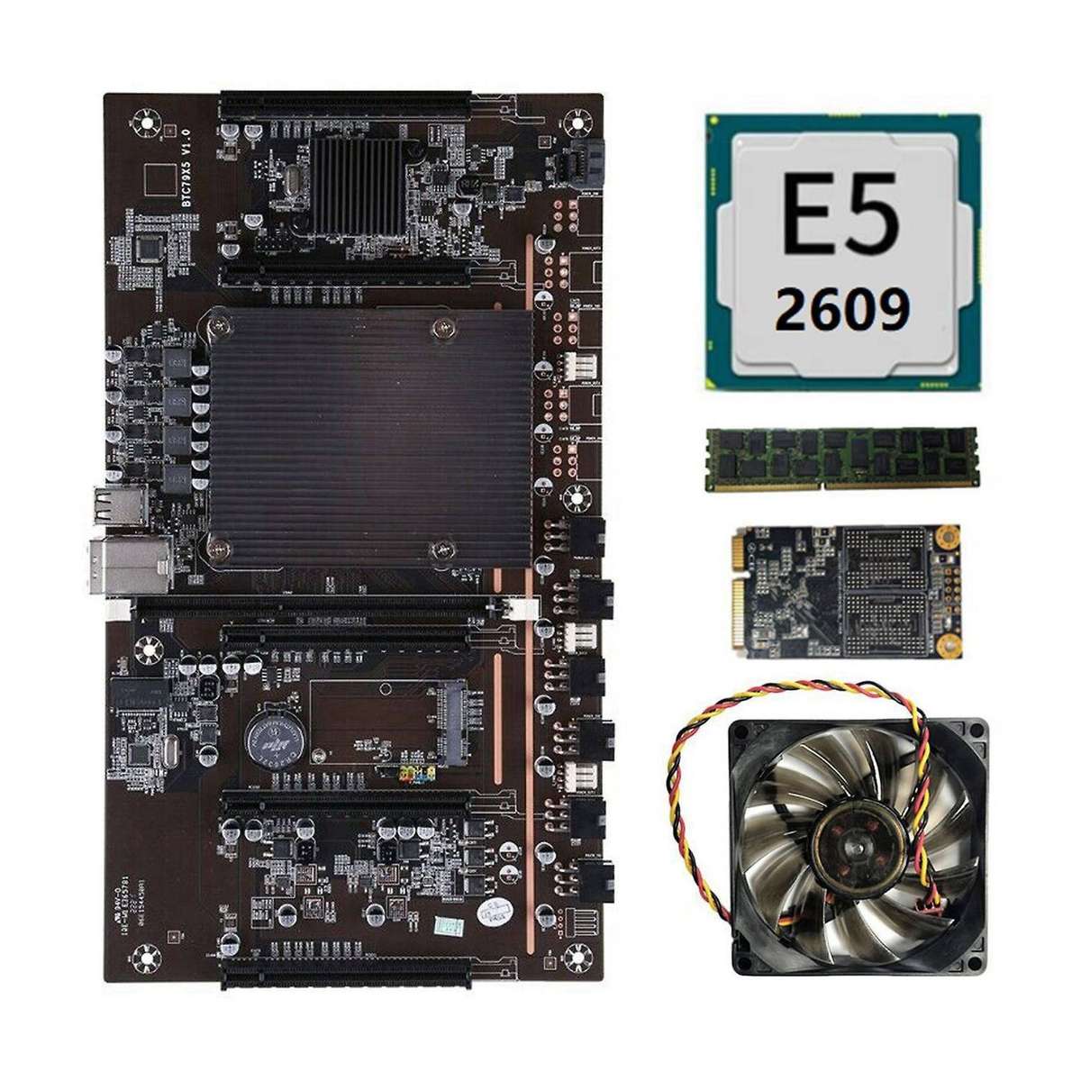 X79 H61 Btc Mining Motherboard with E5 2609 Cpu 4gb Memory 120g +fan