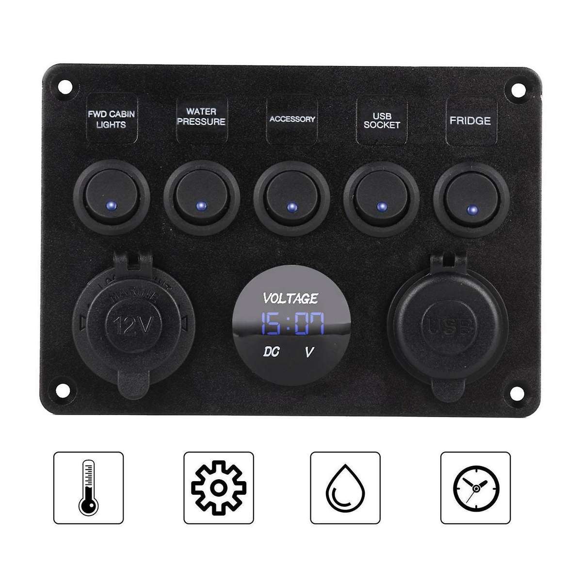 5 Gang 12V/24V Inline-Fuse Box LED Switch Panel USB Car Boat Truck