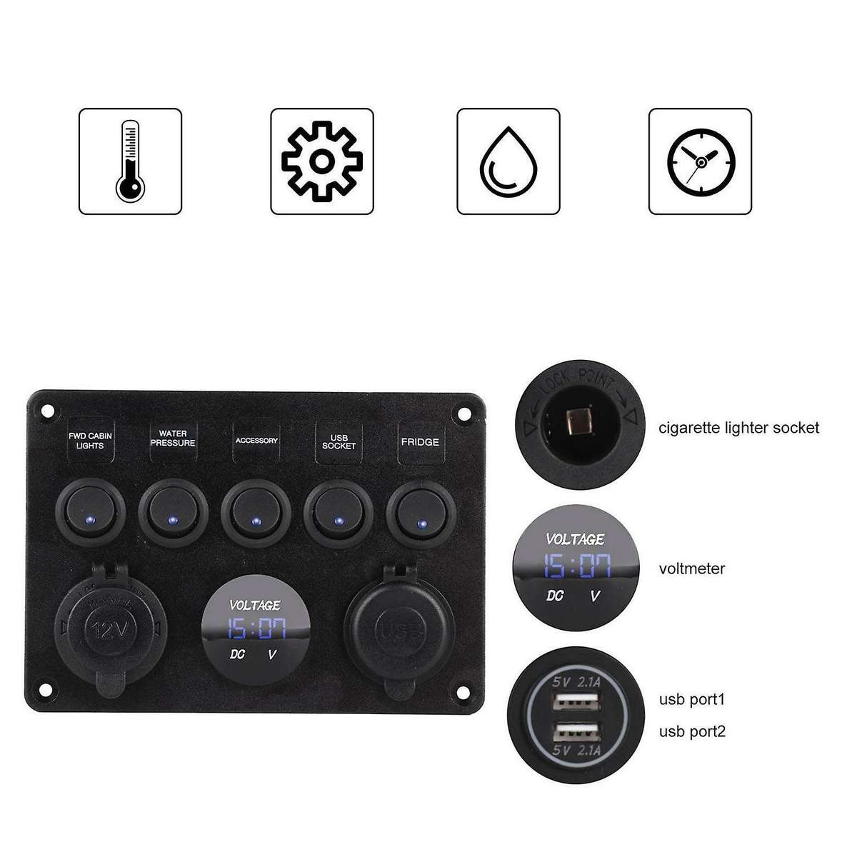 5 Gang 12V/24V Inline-Fuse Box LED Switch Panel USB Car Boat Truck