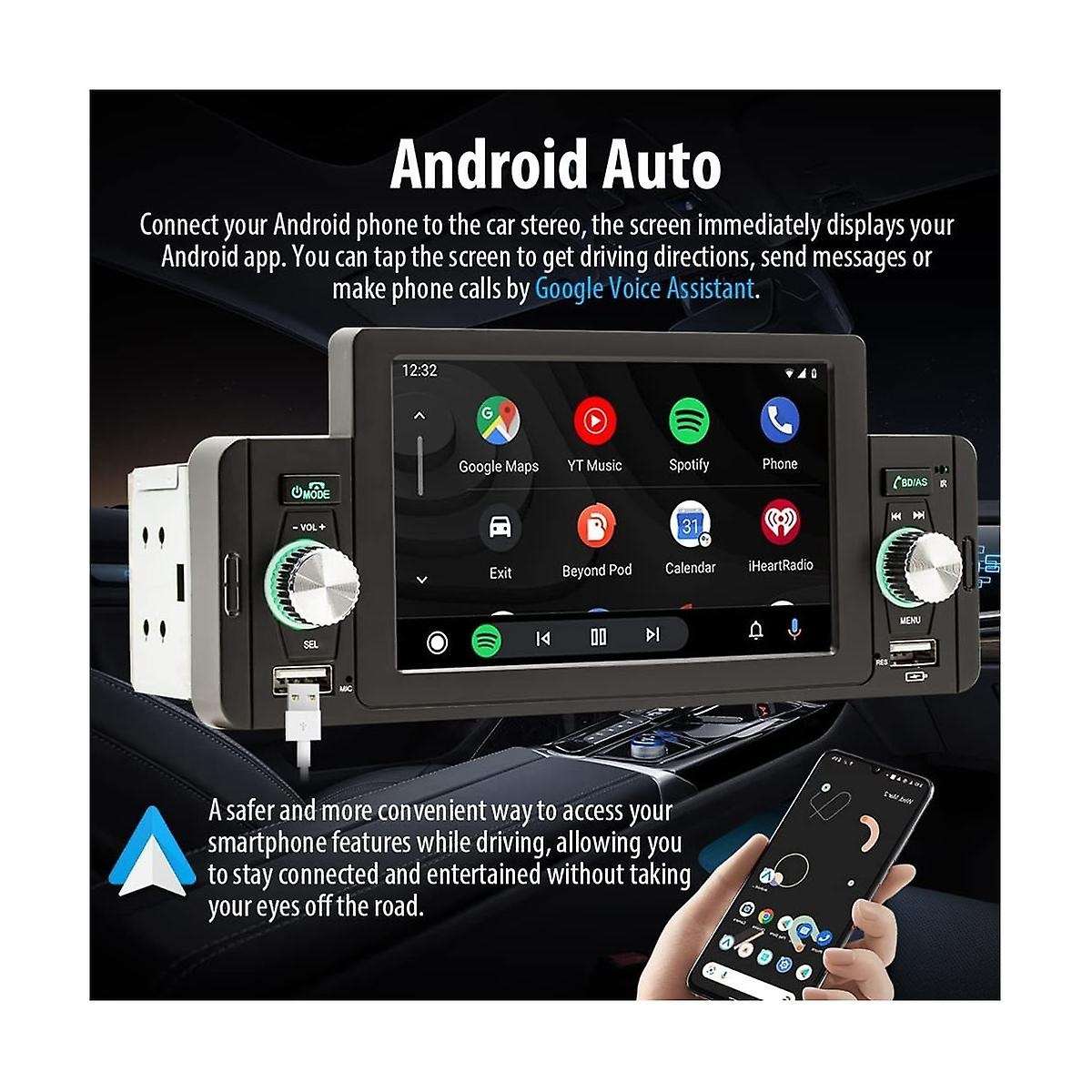 5 Inch Single Din Car Stereo Wireless Carplay Android Auto Mirror-link,touchscreen Radio Bluetooth