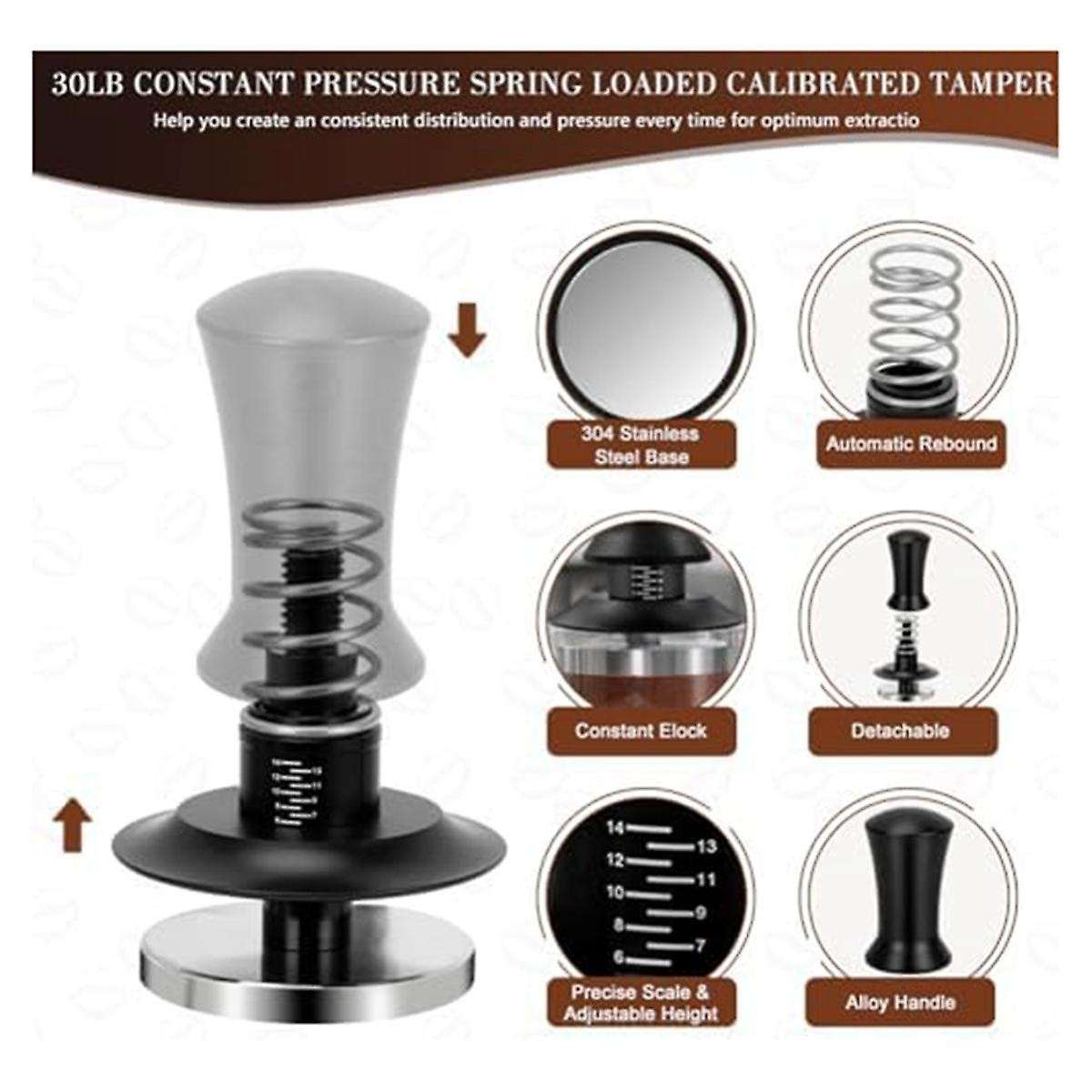5 Pack Espresso Tamper Set Espresso Accessories Kit, with Espresso Tamper Coffee Distributor, Espre
