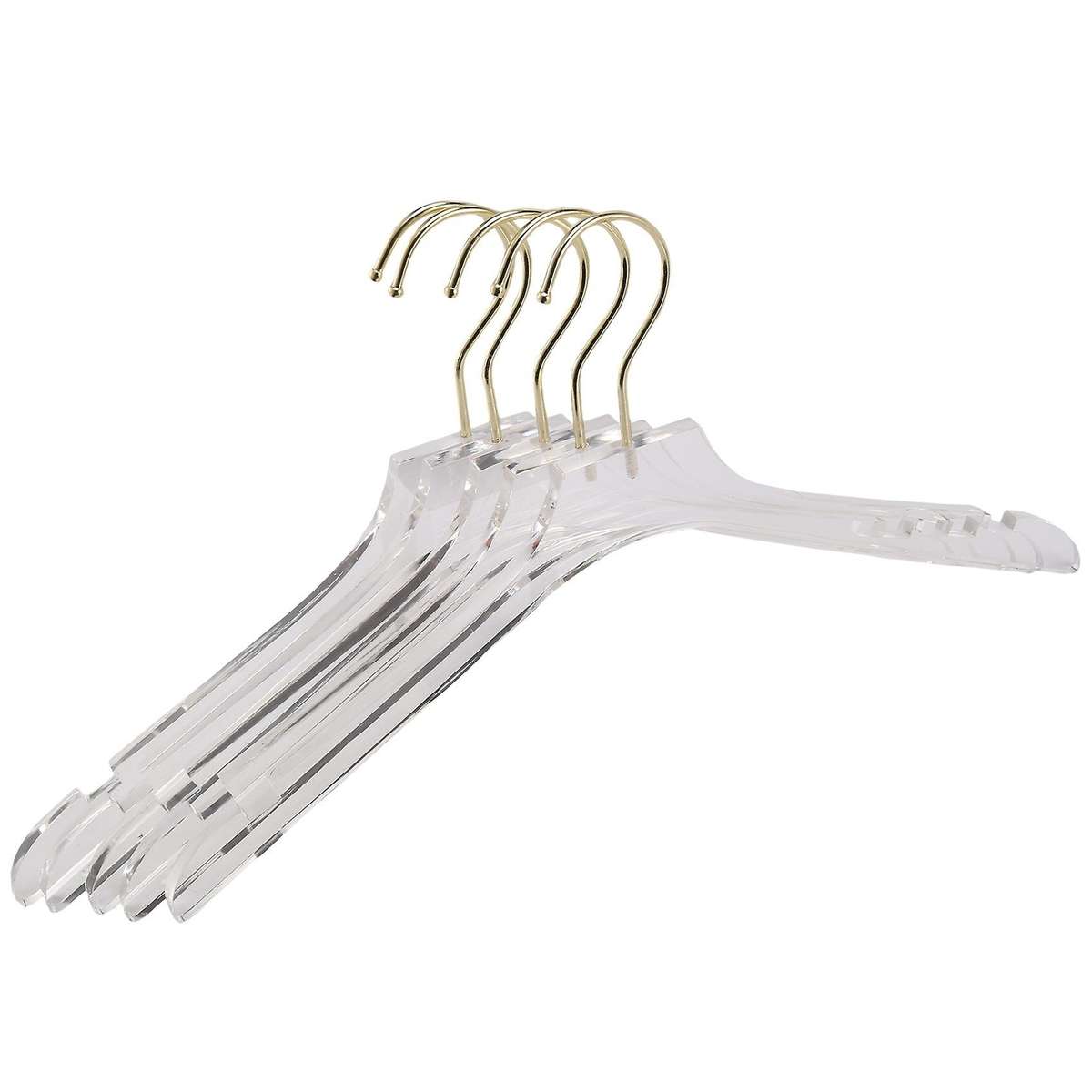 5 Pcs Clear Acrylic Clothes Hanger with Gold Hook,L